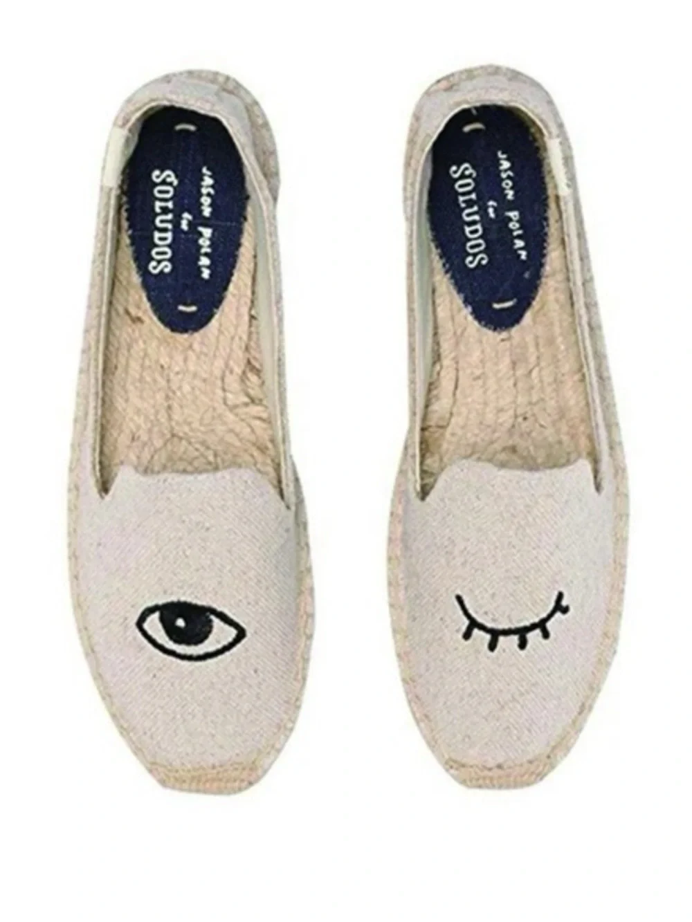 Soludos Beige Canvas Eye Embroidered Espadrille Slip-Ons